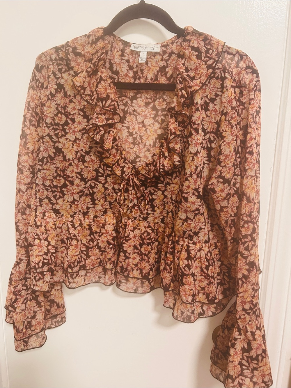 Jessica Simpson floral Ruffle Tie-Front Blouse -